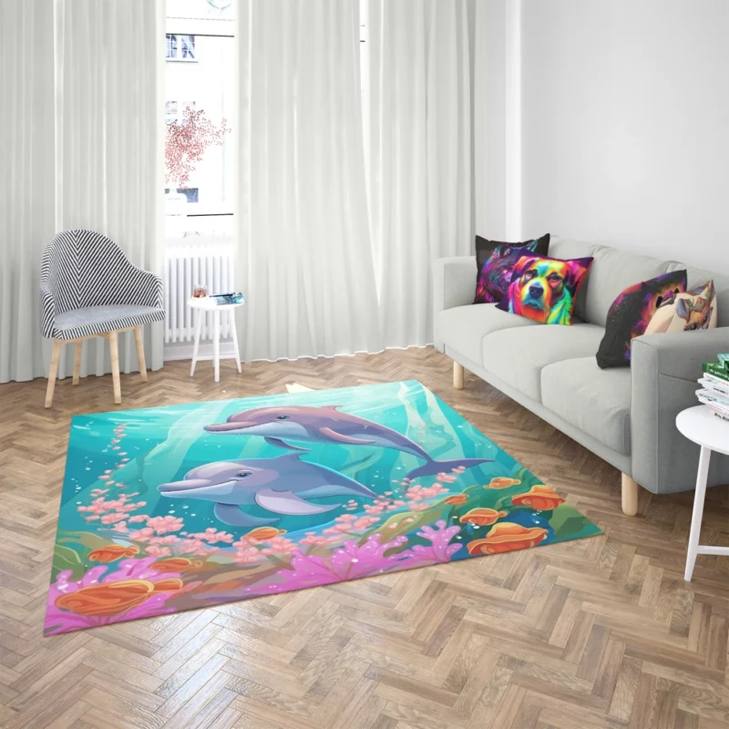 Dolphins and Flowers Artwork Rug 2