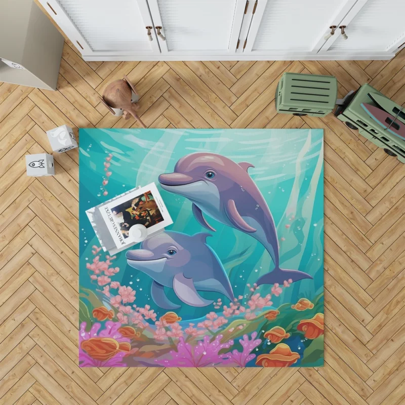 Dolphins and Flowers Artwork Rug