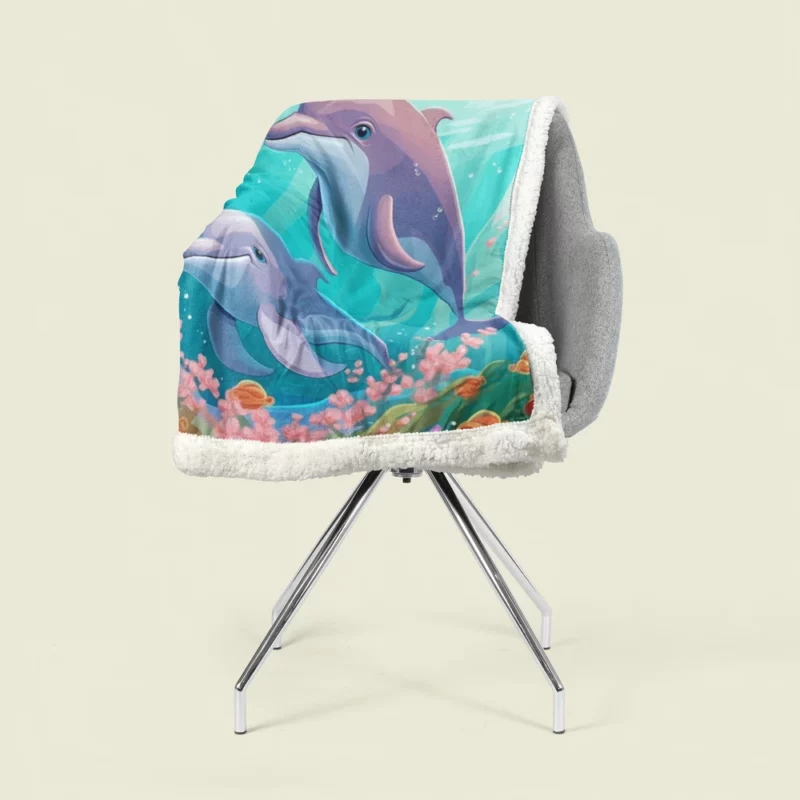 Dolphins and Flowers Artwork Sherpa Fleece Blanket 1