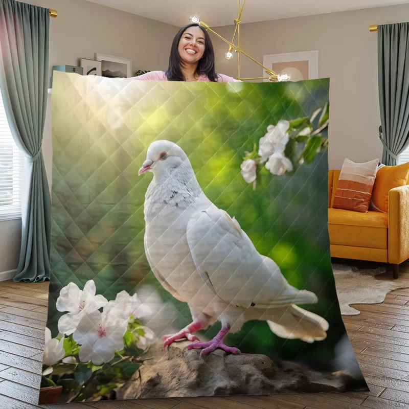 Dove Among Plants and Stone Quilt Blanket