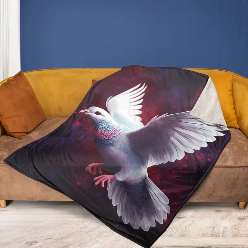 Dove Flying in Painted Sky Fleece Blanket 1