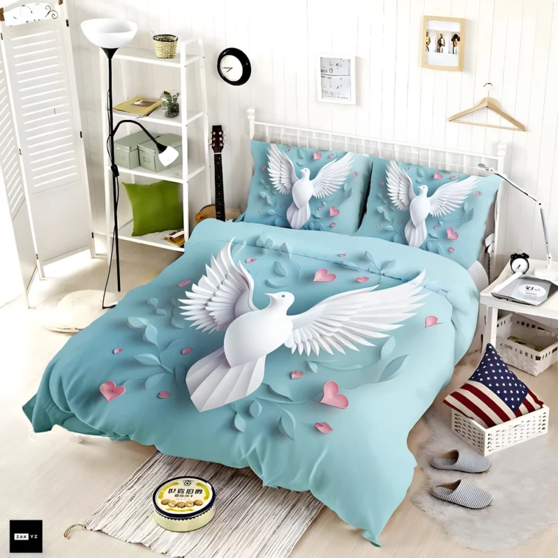 Dove With Heart Light Effect Bedding Set