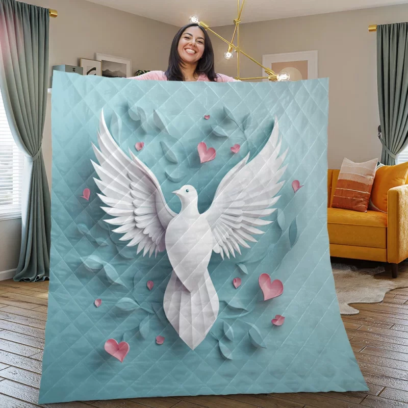 Dove With Heart Light Effect Quilt Blanket