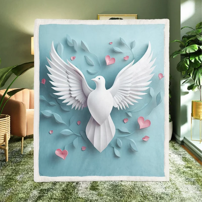 Dove With Heart Light Effect Sherpa Fleece Blanket