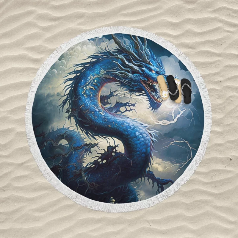 Dragon Breathing Lightning Round Beach Towel