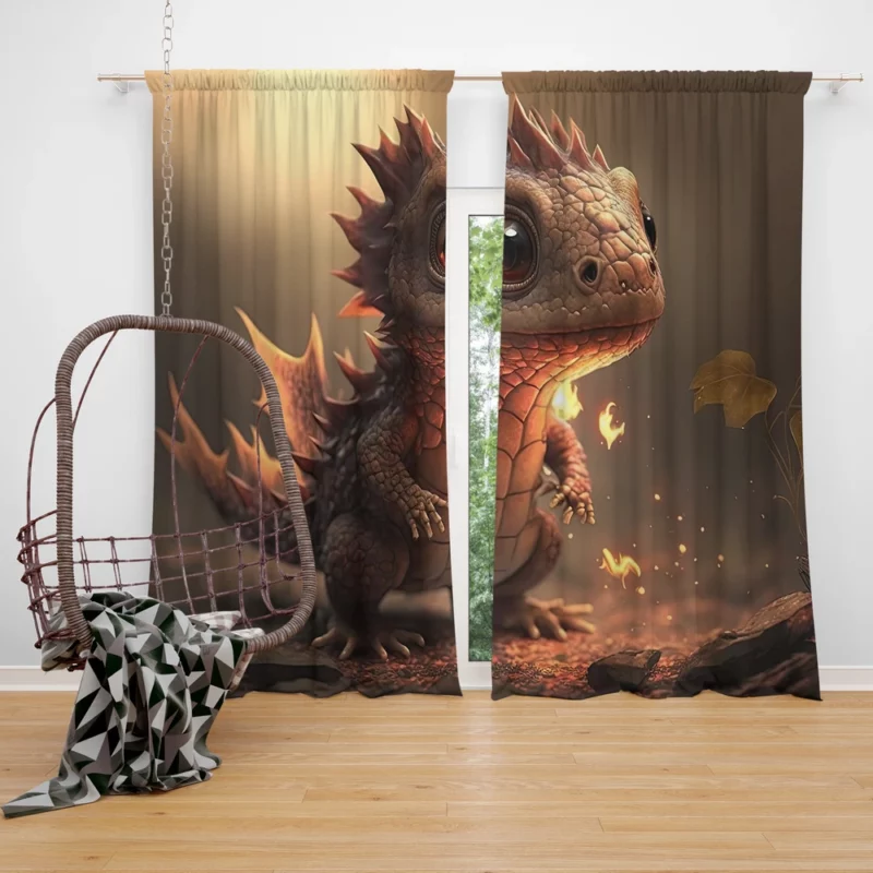 Dragon Preparing Fire Breath Window Curtain