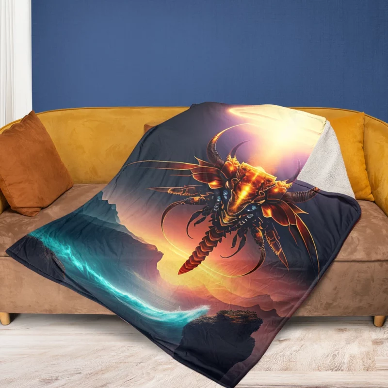 Dragon With Halo Painting Fleece Blanket 1