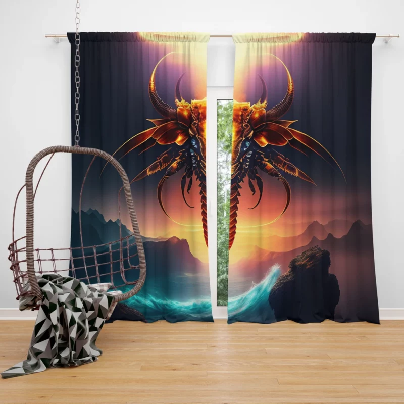 Dragon With Halo Painting Window Curtain