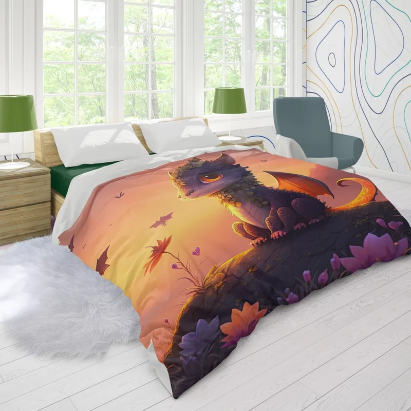 Dragon at Magical Sunrise Duvet Cover