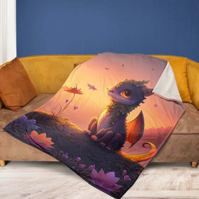 Dragon at Magical Sunrise Fleece Blanket 1