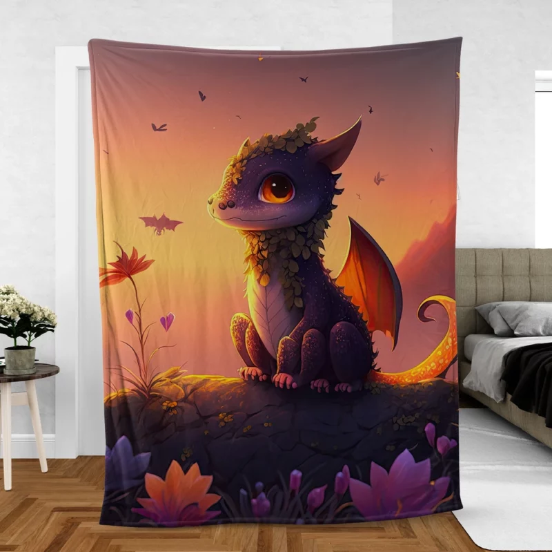 Dragon at Magical Sunrise Fleece Blanket