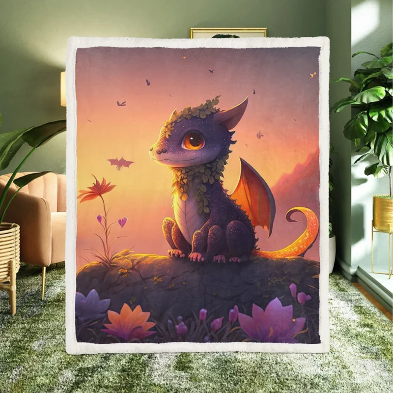 Dragon at Magical Sunrise Sherpa Fleece Blanket