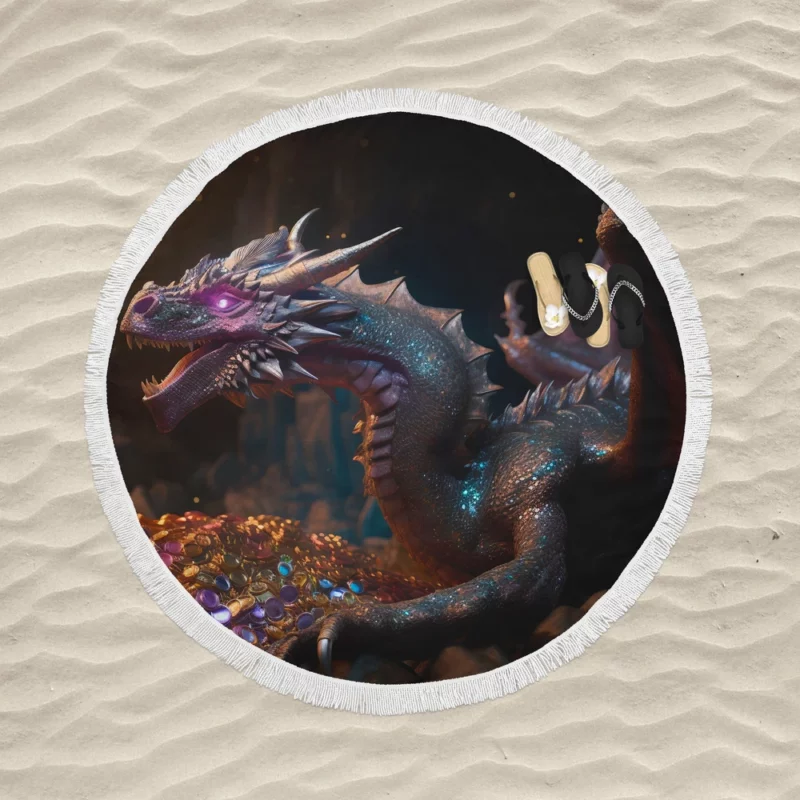 Dragons Fantasy Artwork Round Beach Towel