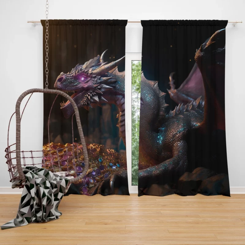 Dragons Fantasy Artwork Window Curtain