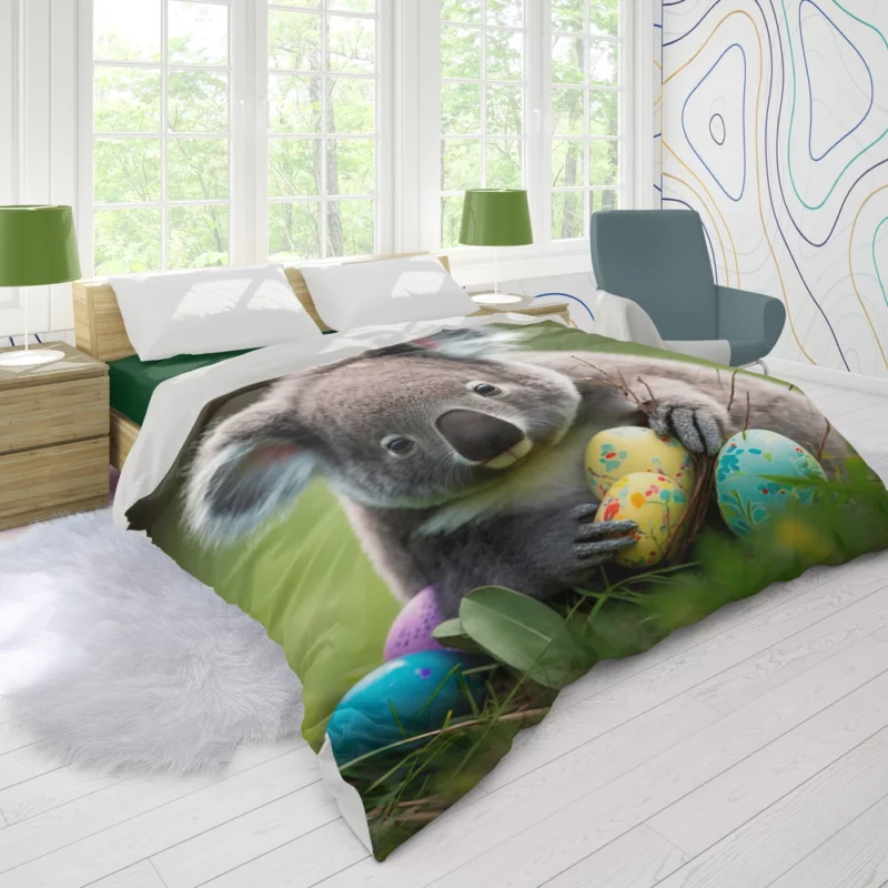 Easter Koala With Eggs Duvet Cover