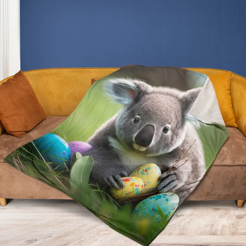 Easter Koala With Eggs Fleece Blanket 1