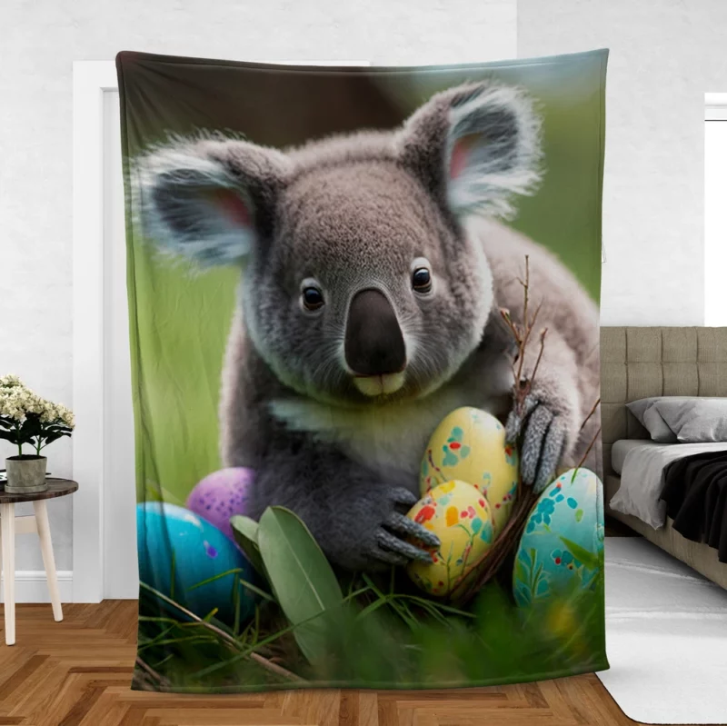 Easter Koala With Eggs Fleece Blanket