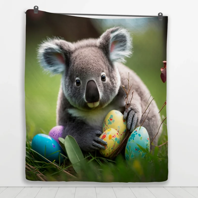 Easter Koala With Eggs Quilt Blanket 1