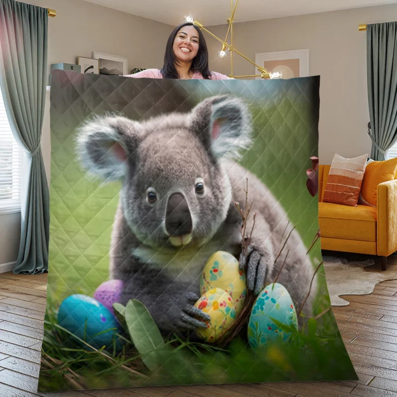 Easter Koala With Eggs Quilt Blanket