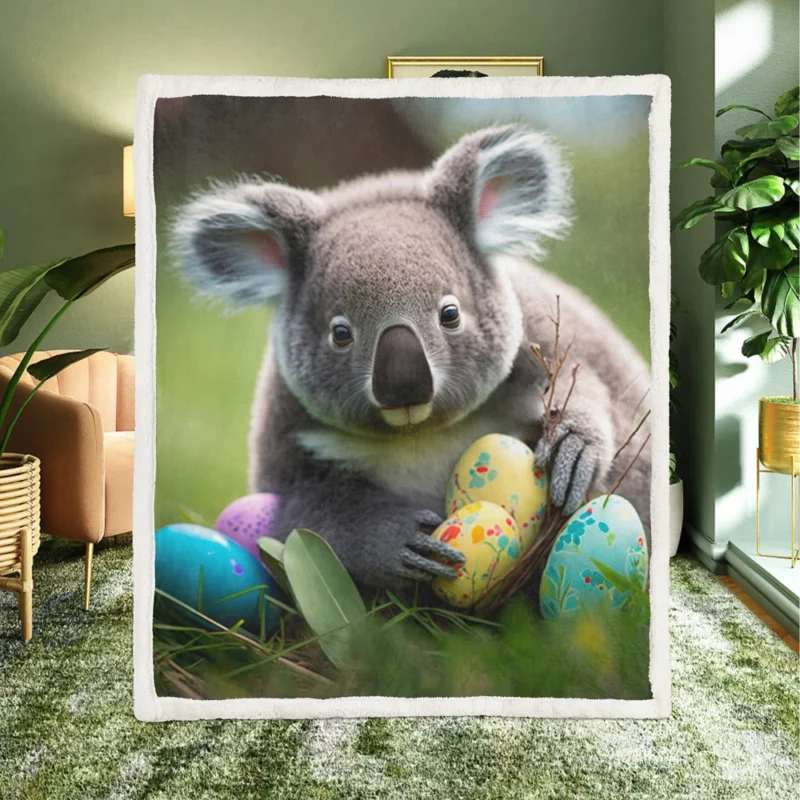 Easter Koala With Eggs Sherpa Fleece Blanket