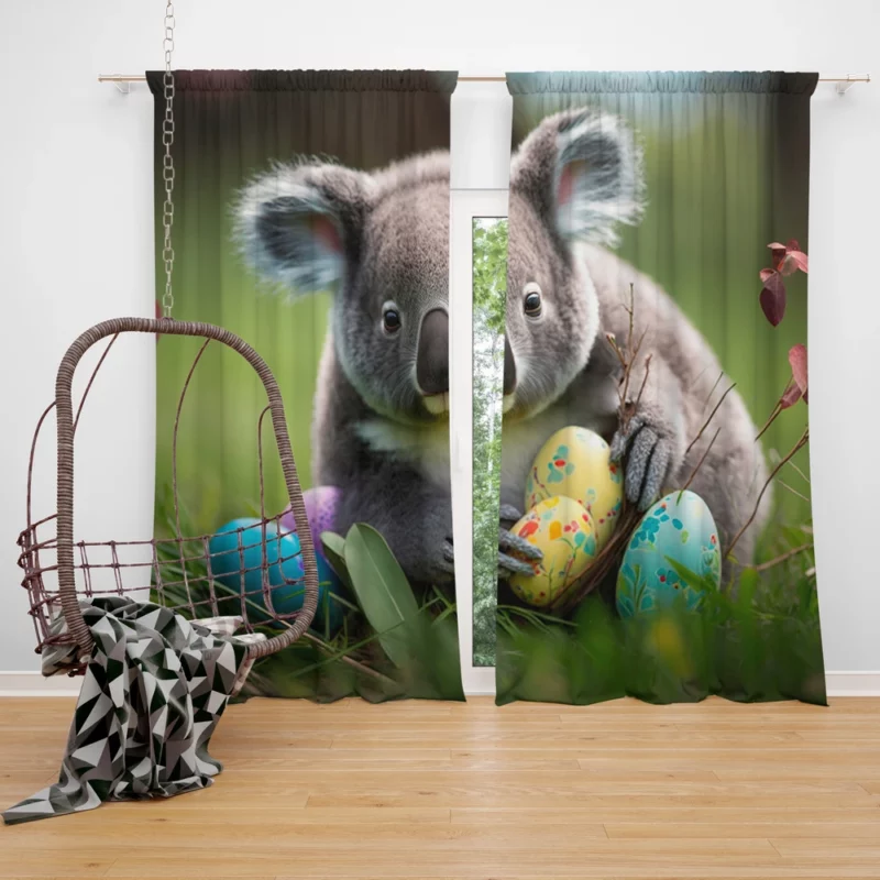 Easter Koala With Eggs Window Curtain