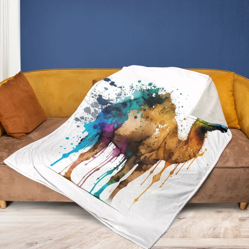 Eid Painting of Camels Fleece Blanket 1