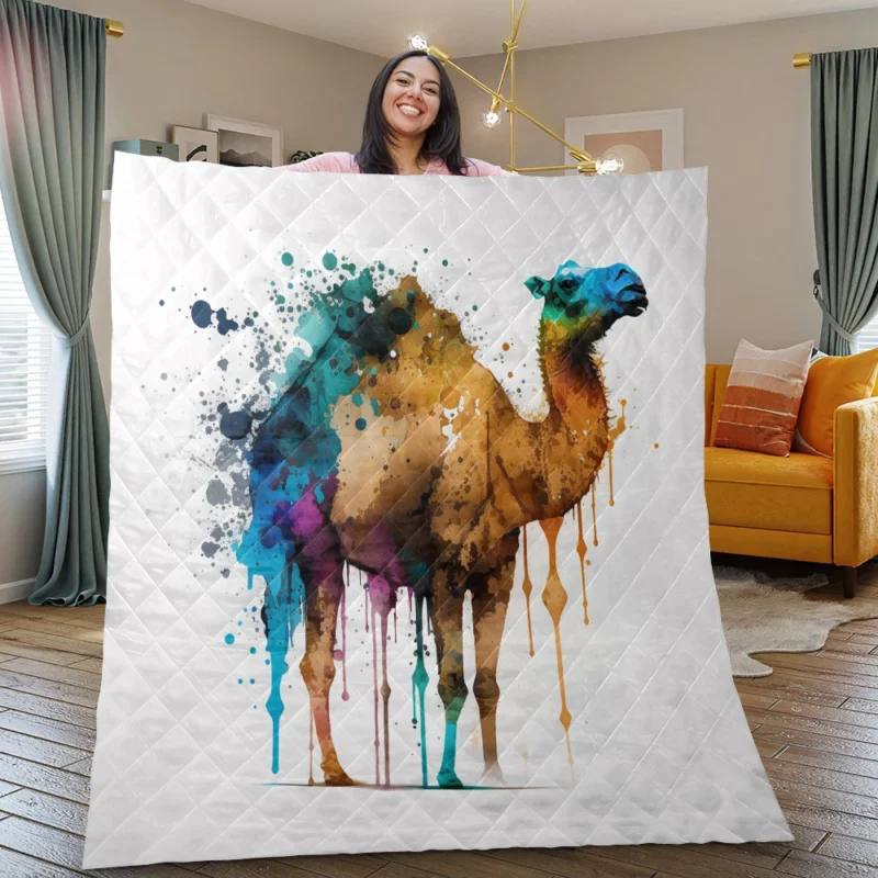 Eid Painting of Camels Quilt Blanket