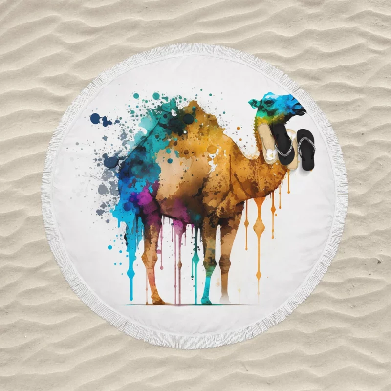 Eid Painting of Camels Round Beach Towel