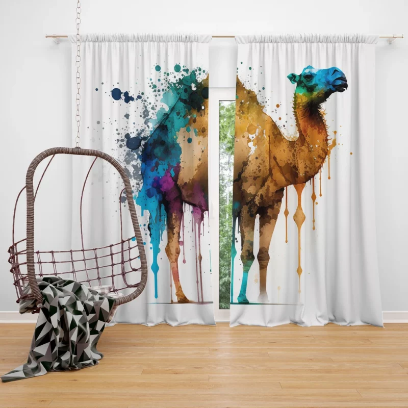 Eid Painting of Camels Window Curtain