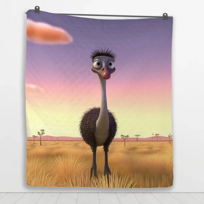 Elegant Emu in Pink Sky Quilt Blanket 1