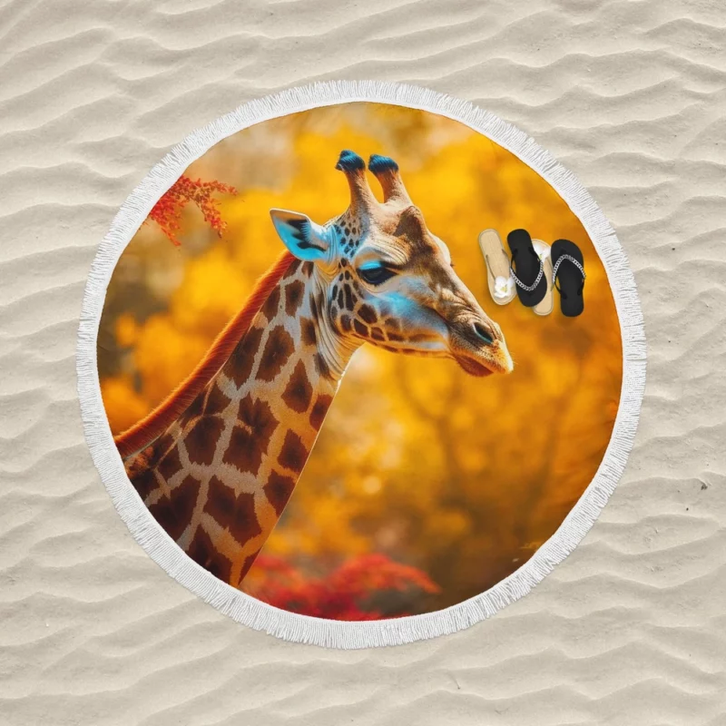 Elegant Giraffe Generated by AI Round Beach Towel