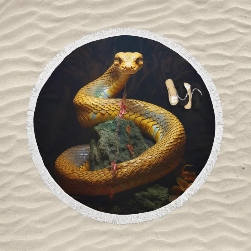 Elegant King Cobra Artwork Round Beach Towel