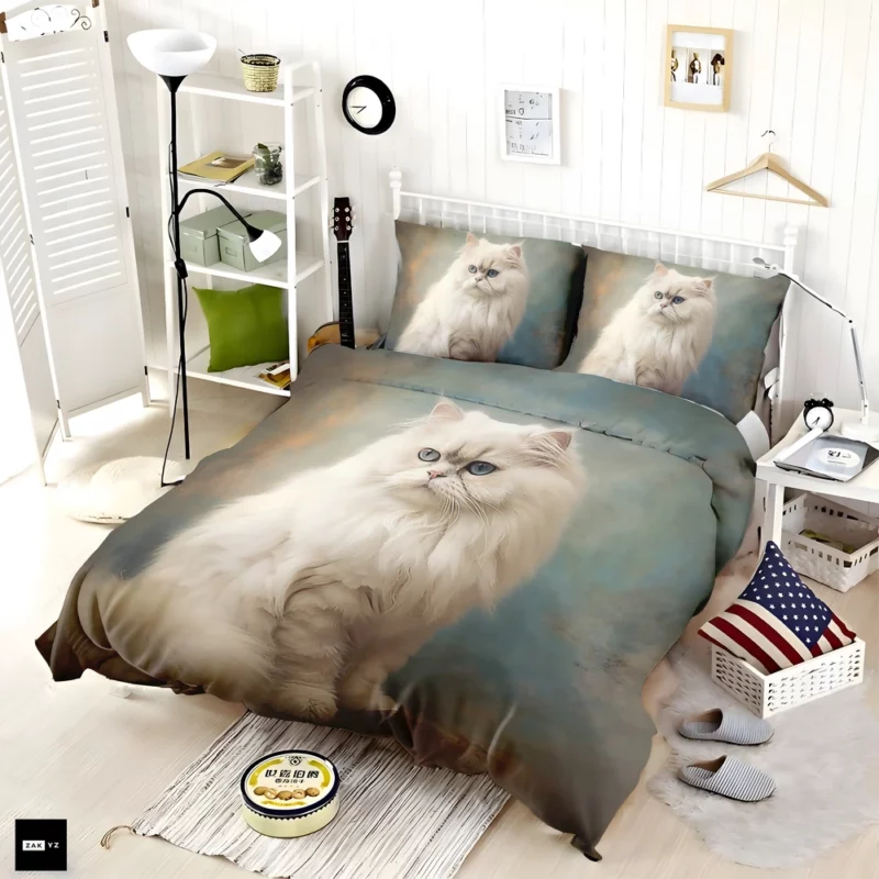 Elegant White Cat Bedding Set