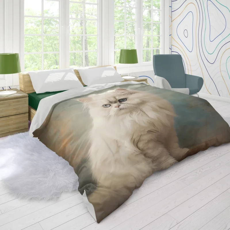 Elegant White Cat Duvet Cover