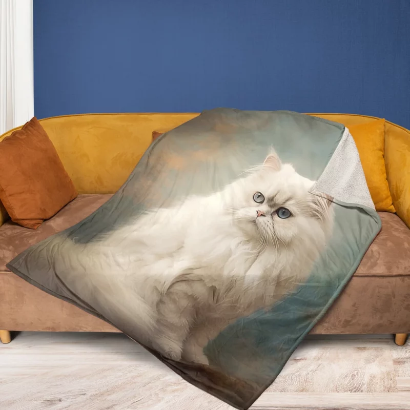 Elegant White Cat Fleece Blanket 1