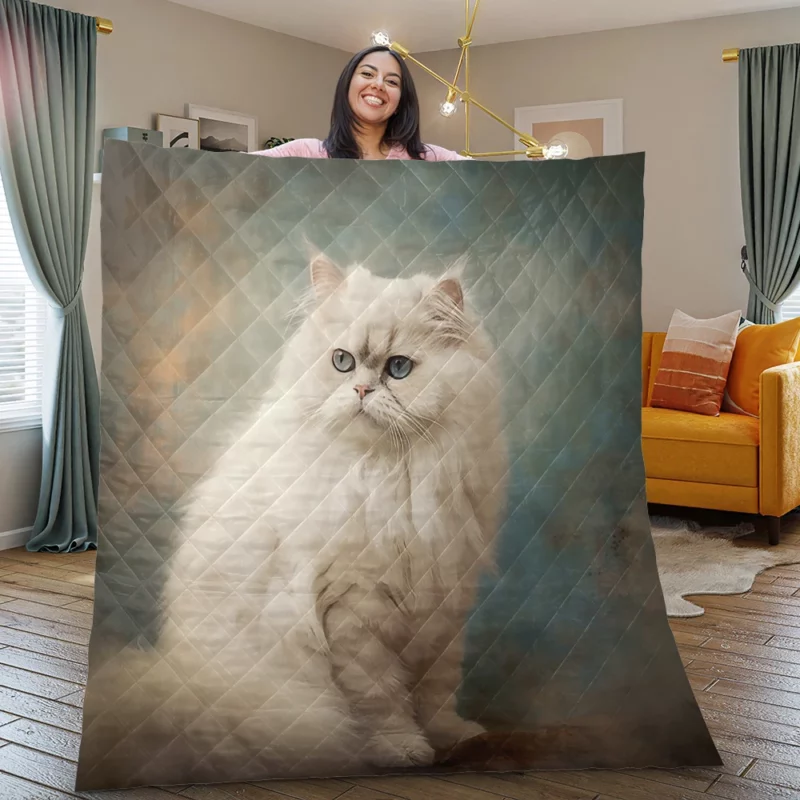 Elegant White Cat Quilt Blanket