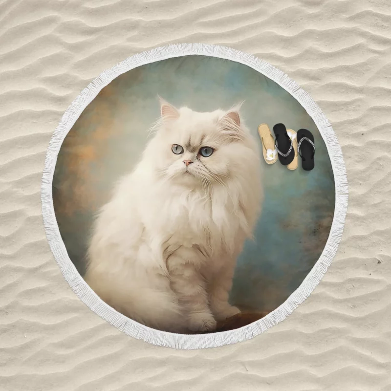 Elegant White Cat Round Beach Towel