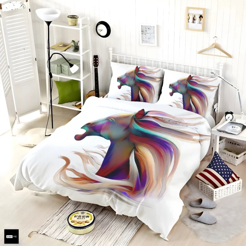 Elegant White Horse Bedding Set