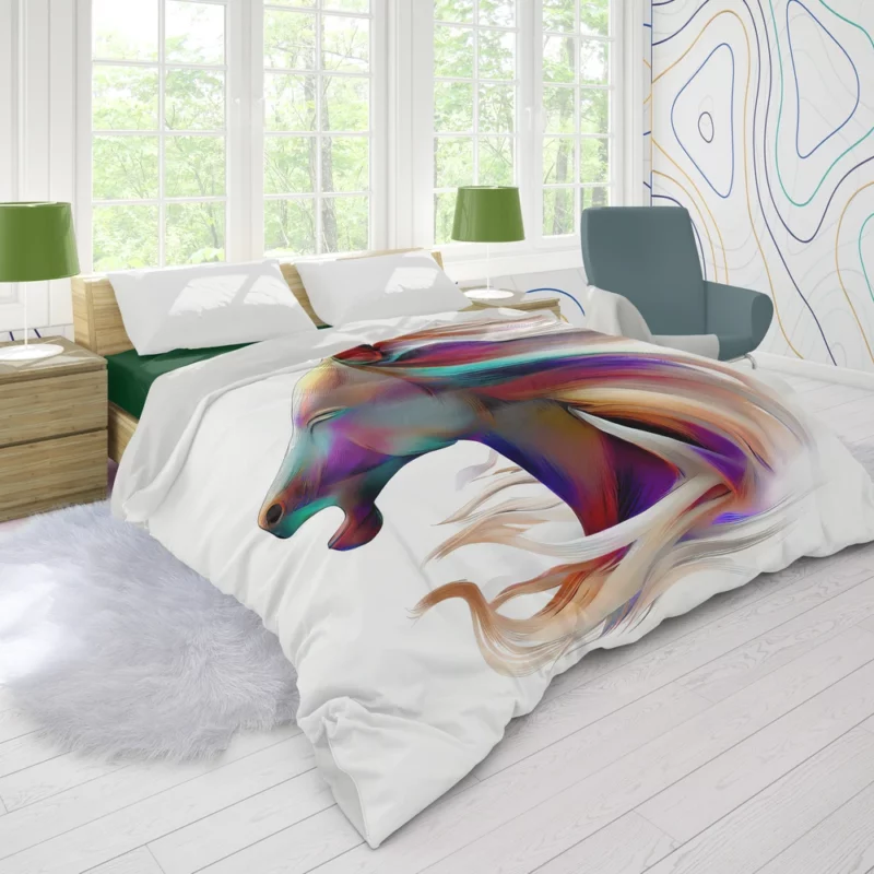 Elegant White Horse Duvet Cover