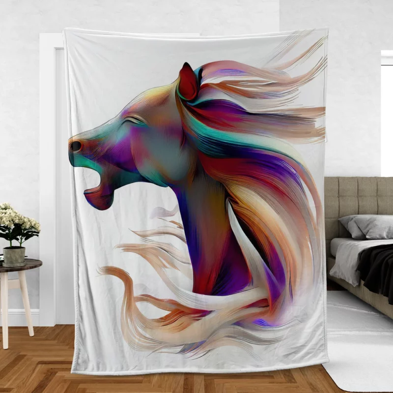 Elegant White Horse Fleece Blanket