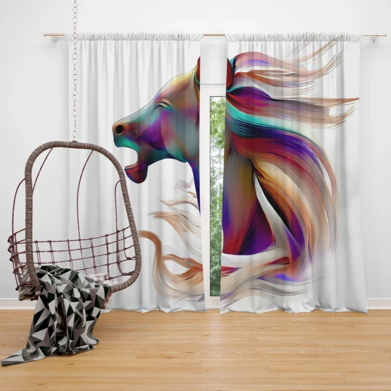 Elegant White Horse Window Curtain