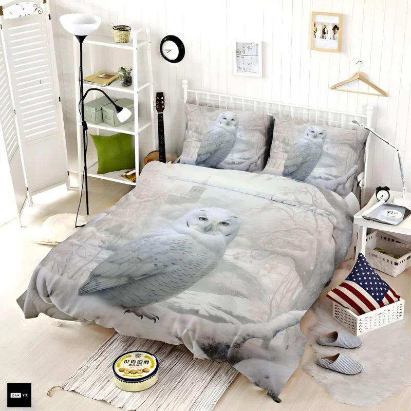 Elegant White Snowy Owl Bedding Set