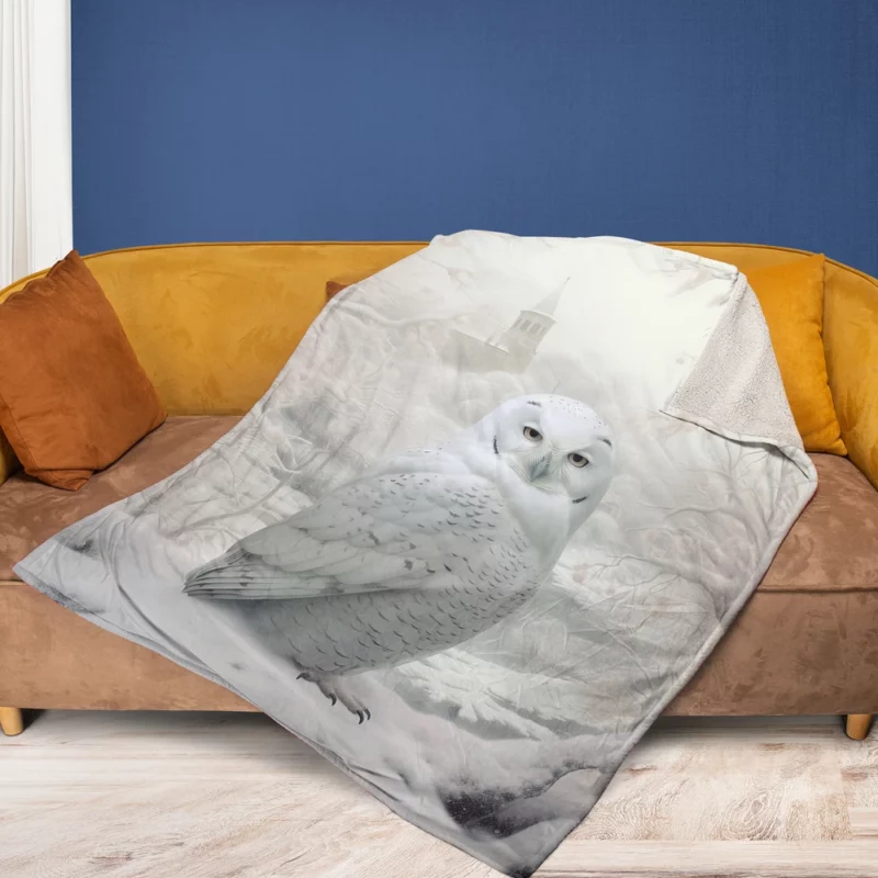 Elegant White Snowy Owl Fleece Blanket 1