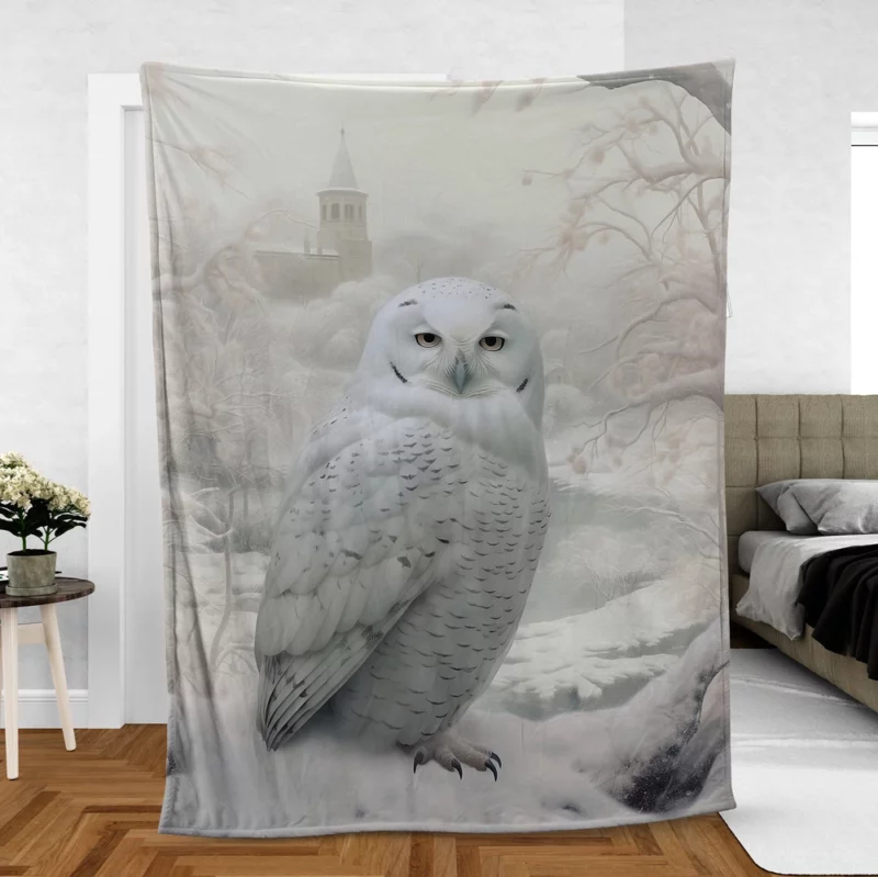 Elegant White Snowy Owl Fleece Blanket