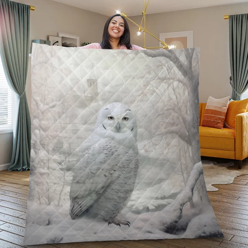 Elegant White Snowy Owl Quilt Blanket