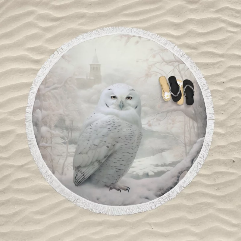 Elegant White Snowy Owl Round Beach Towel