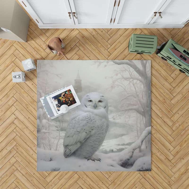 Elegant White Snowy Owl Rug