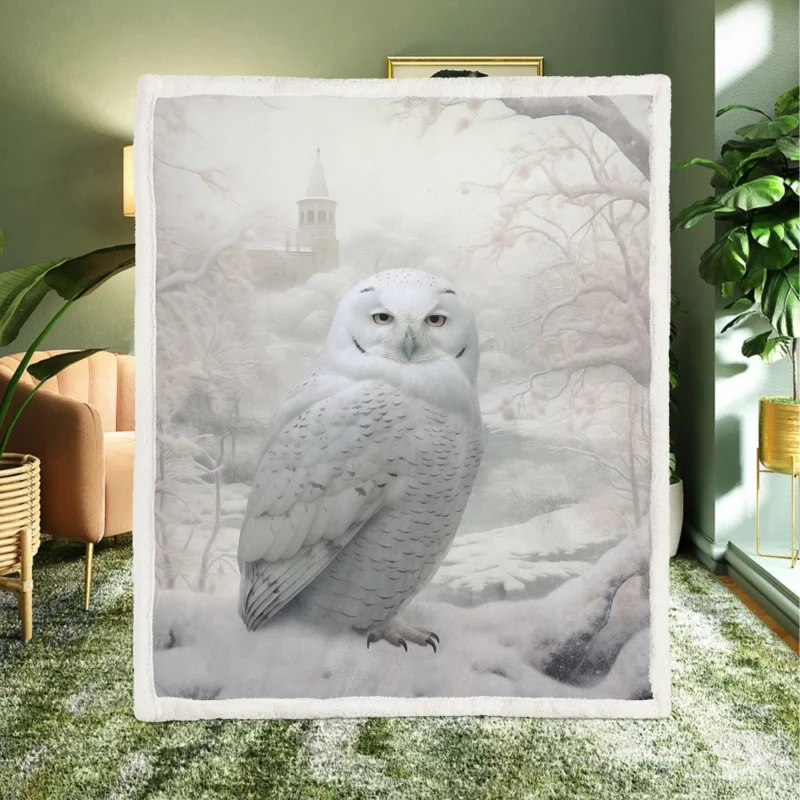 Elegant White Snowy Owl Sherpa Fleece Blanket