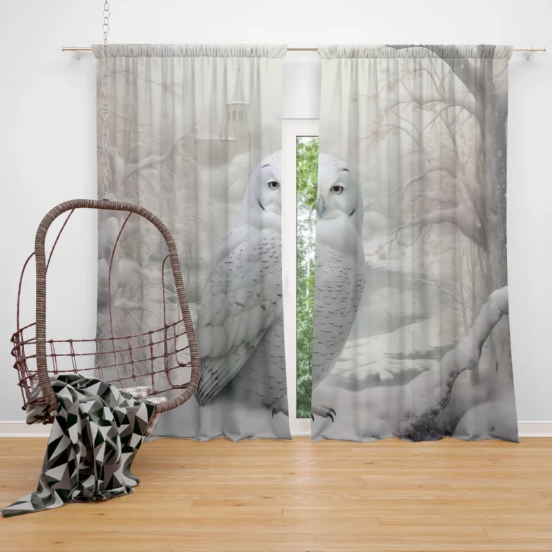 Elegant White Snowy Owl Window Curtain