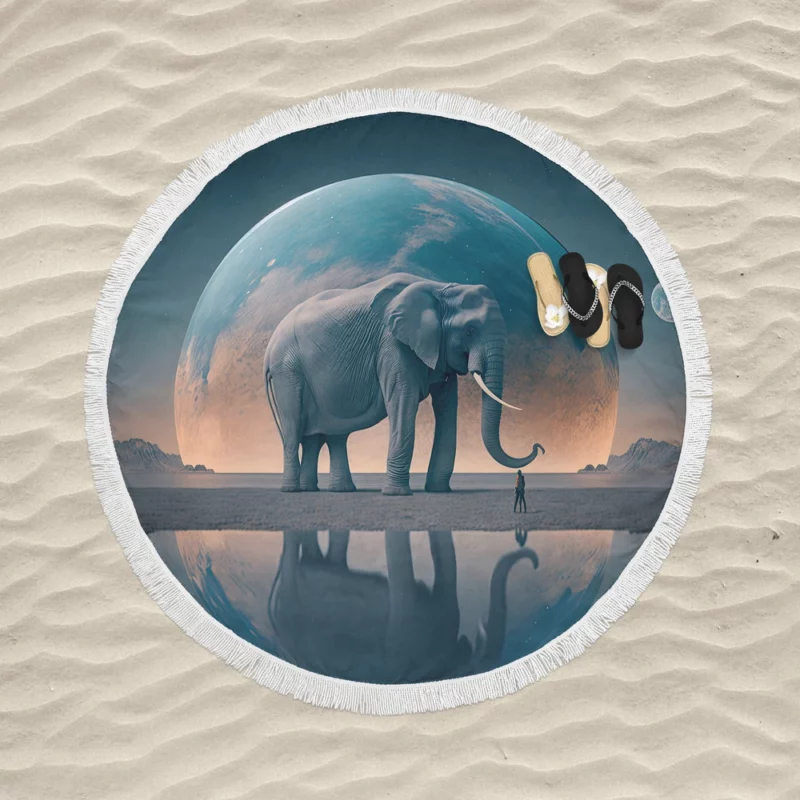 Elephant Art With Bending Reality Round Beach Towel